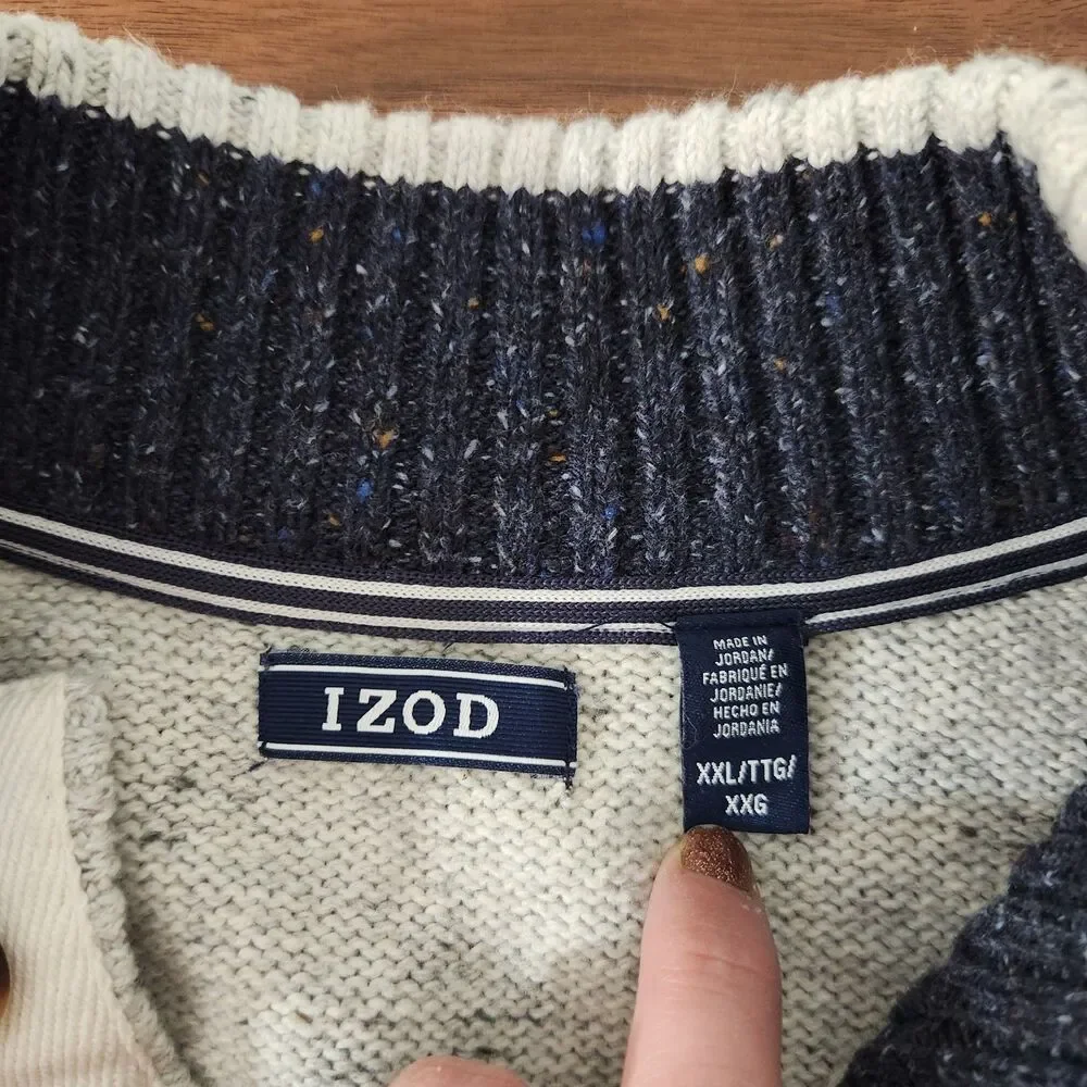 Izod Pullover Henley Sweater Cream Gray Vanilla Ice Mens Size 2X Academia Office